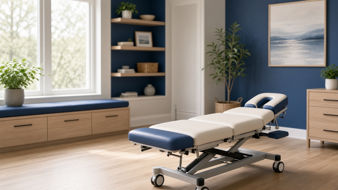 Bright chiropractic treatment room ready for pediatric visits